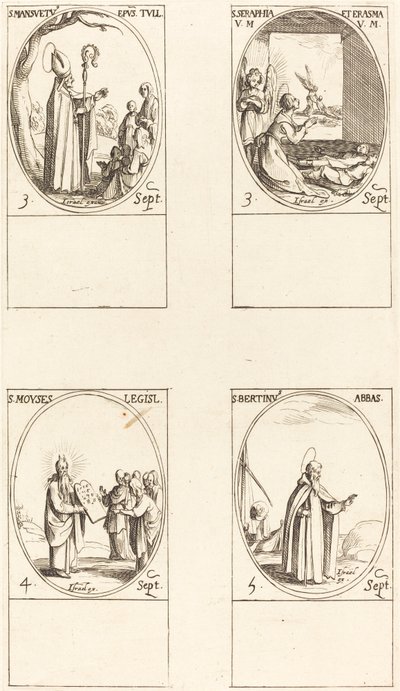 St. Mansuetus; Sts. Serapia en Erasma; Mozes; St. Bertin, Abt door Jacques Callot