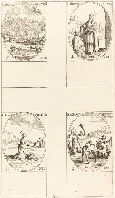 St. Maria van Overwinning, St. Simeon, Profeet, St. Pelagia, Sts. Reparata en Benedicta door Jacques Callot