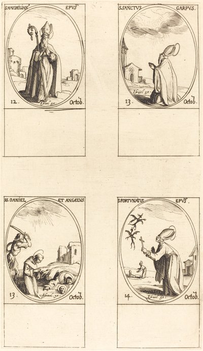 St. Maximiliaan; St. Carpus; St. Daniël en Angelus; St. Fortunatus door Jacques Callot