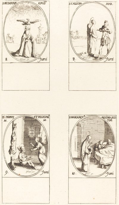 St. Medard; St. Calliopa; Sts. Primus en Felician; St. Margaret van Schotland door Jacques Callot