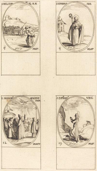 St. Meliton; St. Firminus; St. Gregorius de Grote; St. Euphrasia door Jacques Callot