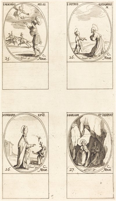 St. Mercurius; St. Petrus van Alexandrië; St. Conrad; Sts. Barlaam en Josaphat door Jacques Callot
