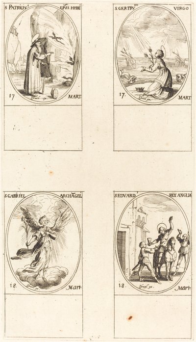 St. Patrick; St. Gertrude; St. Gabriël, Aartsengel; St. Edward door Jacques Callot