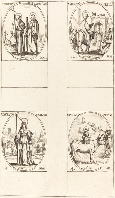St. Philip en Jacobus de Mindere, Apostelen; St. Anthanasius; De Vinding van het Kruis door Jacques Callot