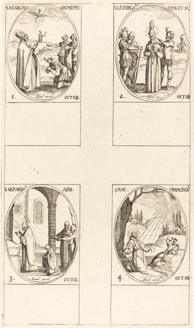 St. Remigius; St. Leodegarius; St. Gerard, Abt; St. Franciscus van Assisi door Jacques Callot