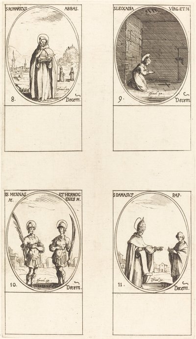 St. Romaricus; St. Leocadia; Sts. Mennas en Hermogenes; St. Damasus door Jacques Callot