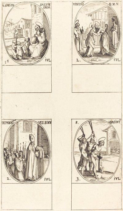 St. Simeon Salus; De Visitatie; Aftakeling van de kleren van de Maagd; St. Hiacintus door Jacques Callot
