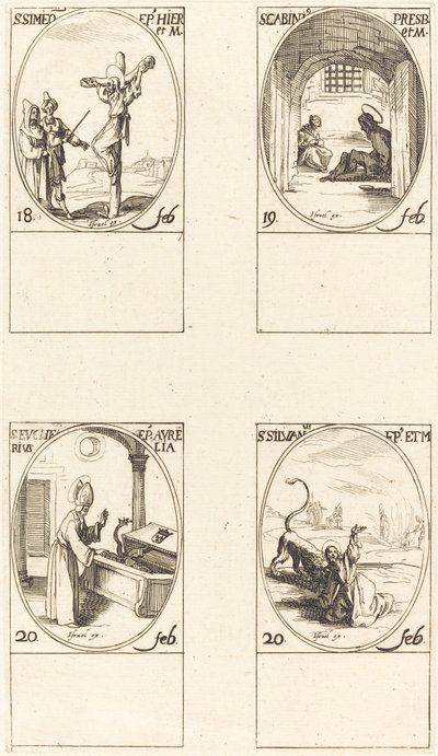 St. Simeon; St. Gabinius; St. Eucharius; St. Silvanus door Jacques Callot