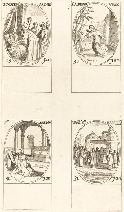 St. Sulpicius; St. Aldegondes; St. Sabina; De Roeping van St. Marcus door Jacques Callot