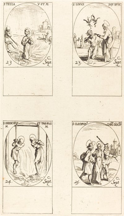 St. Thecla; St. Linus; Sts. Andochius en Thyrsus; St. Cleophas door Jacques Callot