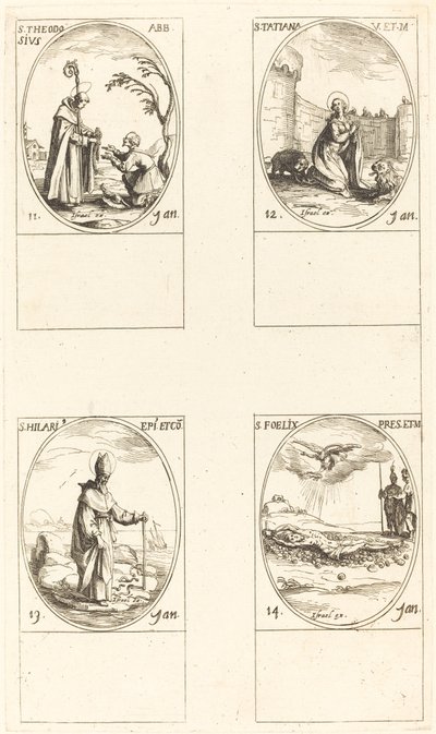Sint Theodosius; Sint Tatiana; Sint Hilary; Sint Felix door Jacques Callot