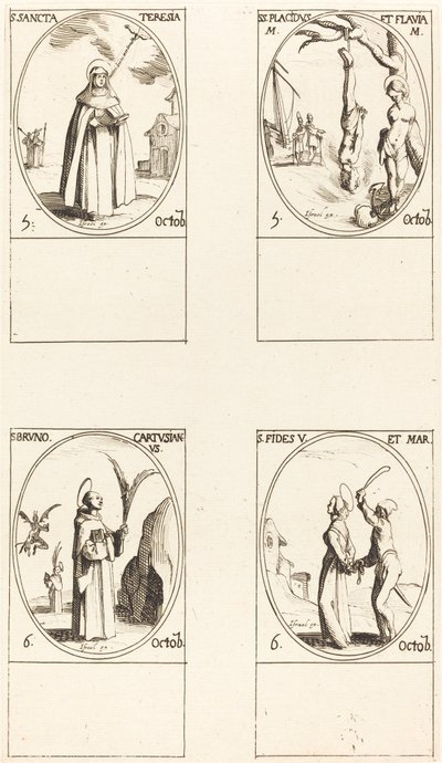 St. Theresa; St. Placidus en Flavia; St. Bruno; St. Faith door Jacques Callot