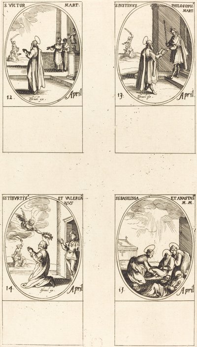 St. Victor; St. Justinus; Sts. Tiburtius en Valerianus; Sts. Basilissa en Anastasia door Jacques Callot
