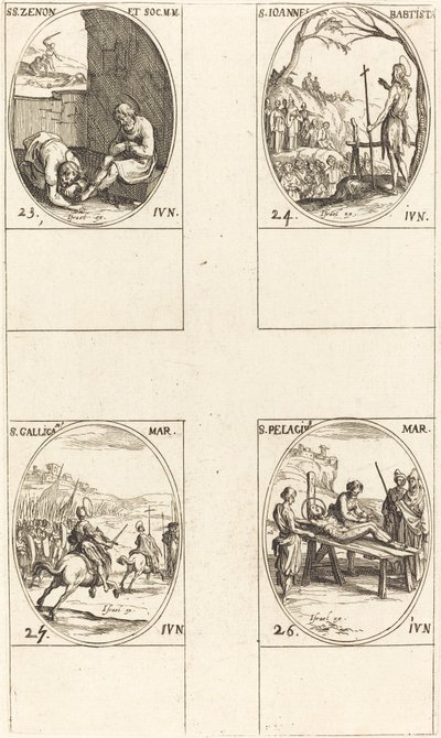 St. Zenon en metgezellen; St. Johannes de Doper; St. Gallicanus; St. Pelagius door Jacques Callot