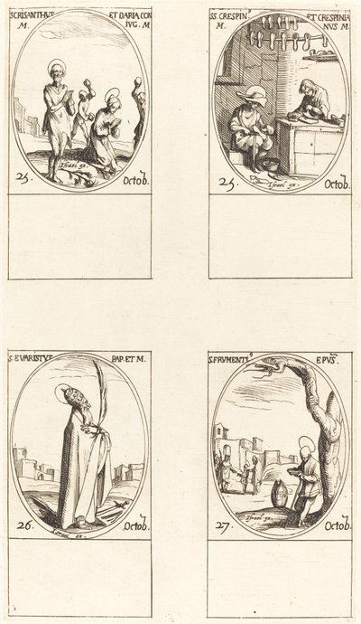 Sts. Chrysanthus & Daria, Sts. Crispin & Crispinian, St. Evaristus, St. Frumentius door Jacques Callot