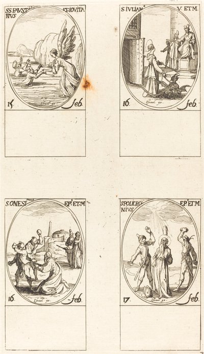 Heiligen Faustinus en Jovita; Heilige Juliana; Heilige Onesimus; Heilige Policronius door Jacques Callot