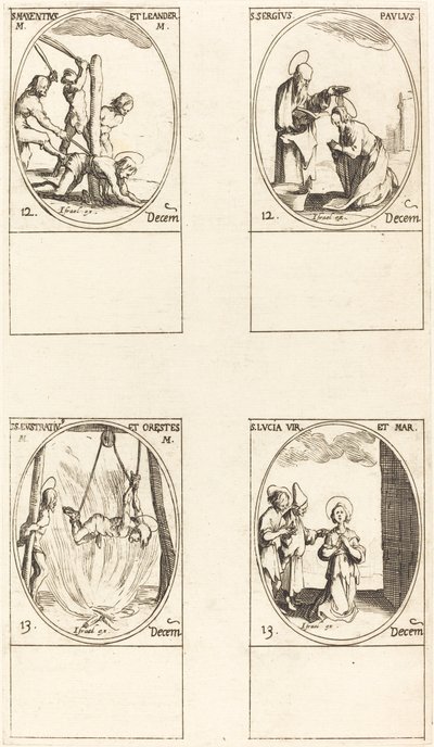 Heiligen Maxentius & Leander; Heiligen Sergius & Paulus; Heiligen Eustratius & Orestes; Sint Lucia door Jacques Callot