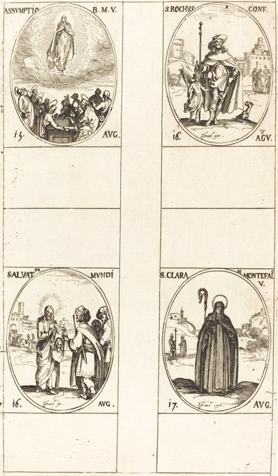 De Hemelvaart, St. Roch, Salvator Mundi, St. Clare van Monte Falco door Jacques Callot