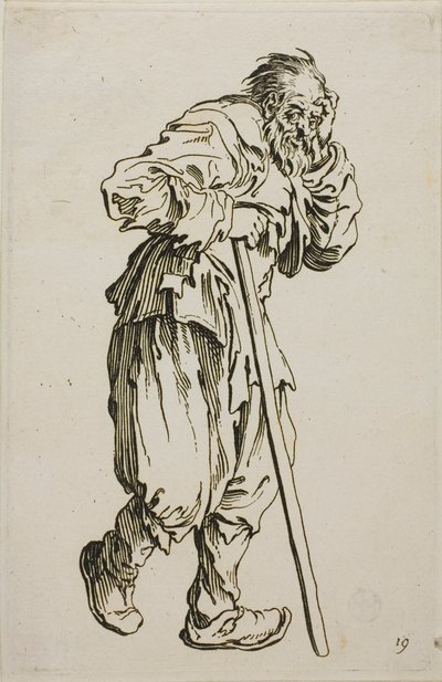 De bedelaar op krukken, plaat zestien uit De bedelaars door Jacques Callot