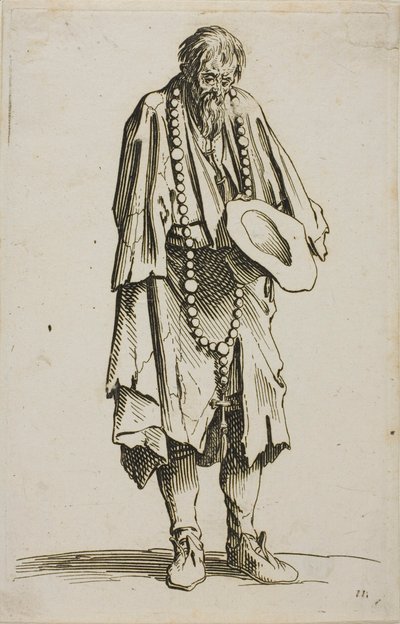 De Bedelaar met een Rozenkrans, plaat elf uit De Bedelaars door Jacques Callot