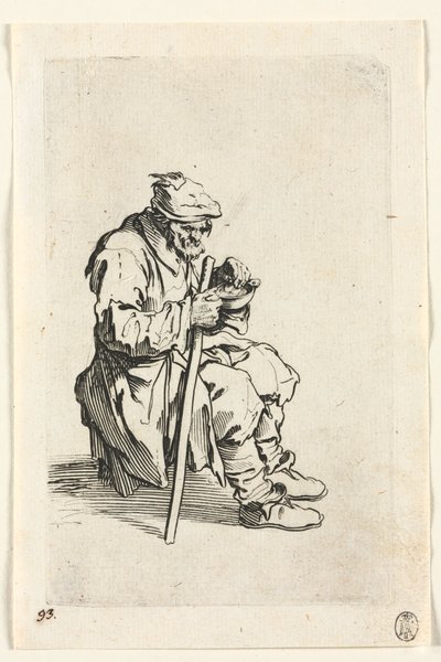 De bedelaars: Bedelaar zittend en etend door Jacques Callot