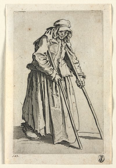 De bedelaars: Bedelares op krukken, c. 1623 door Jacques Callot