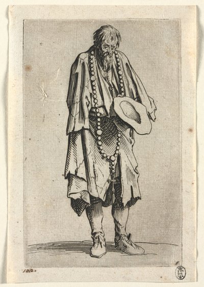 De bedelaars: Bedelaar met rozenkrans door Jacques Callot