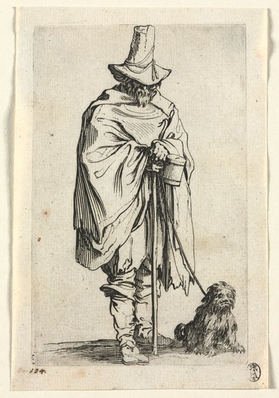 De bedelaars: Blinde man met zijn hond door Jacques Callot