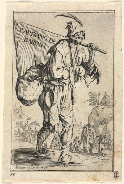 De bedelaars: Frontispice: Kapitein van de Baronnen door Jacques Callot
