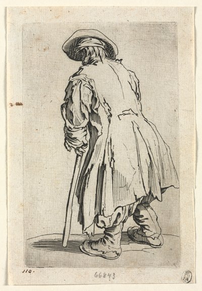 De bedelaars: Oude bedelaar op een enkele kruk door Jacques Callot