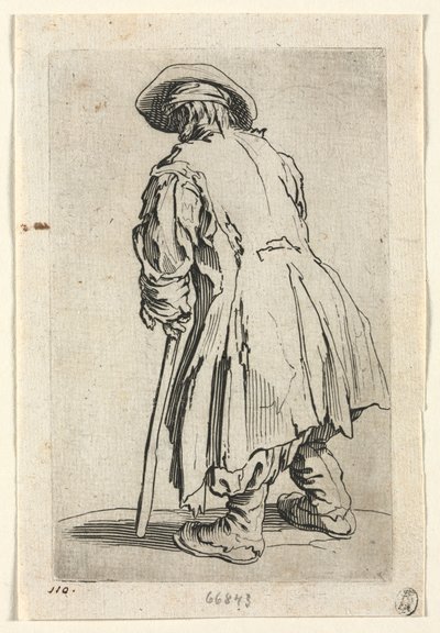 De bedelaars: Oude bedelaar op één enkele kruk, ca. 1623 door Jacques Callot