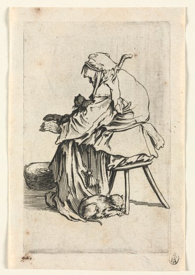 De Bedelaars: Oude Vrouw en Katten door Jacques Callot