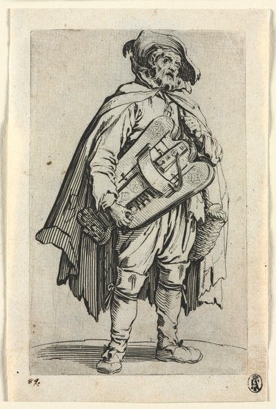 De Bedelaars: De Draaiorgelspeler, ca. 1623 door Jacques Callot