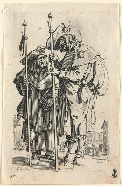 De bedelaars: De twee pelgrims door Jacques Callot