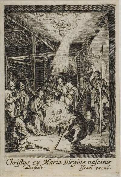 De geboorte van Jezus, uit Het leven van de Maagd door Jacques Callot