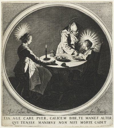De Zegen (Le Bénédicité) ook bekend als De Heilige Familie aan Tafel, 1628 door Jacques Callot