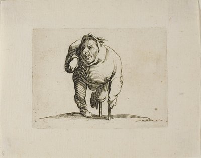 De Kreupele met een Kruk en een Houten Been, uit Varie Figure Gobbi door Jacques Callot