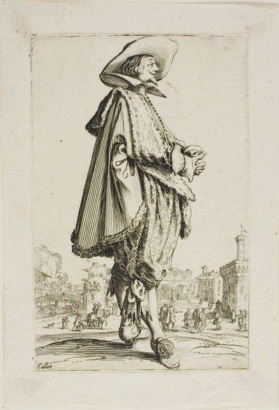 De heer met de geklemde handen, plaat elf uit La Noblesse door Jacques Callot