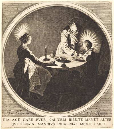 De Heilige Familie aan tafel door Jacques Callot