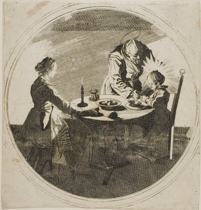 De Heilige Familie aan tafel door Jacques Callot