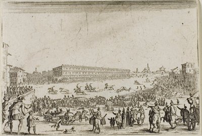 De Paardenrace bij het Pitti Paleis, in Florence, uit De Caprices door Jacques Callot