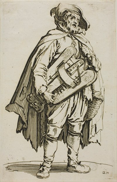 De draailierspeler, plaat twee uit De Bedelaars door Jacques Callot