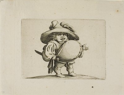 De Man met de Grote Buik Versierd met een Rij Knopen, uit Varie Figure Gobbi door Jacques Callot