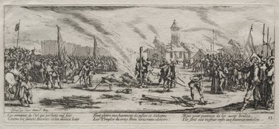 De Grote Ellende van de Oorlog: Verbranding op de Brandstapel, 1633 door Jacques Callot
