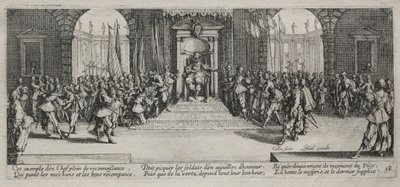 De Grote Ellende van de Oorlog: Verdeling van Beloning, 1633 door Jacques Callot