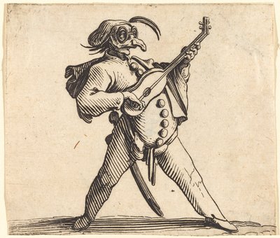 De Gemaskerde Komiek die Gitaar Speelt door Jacques Callot