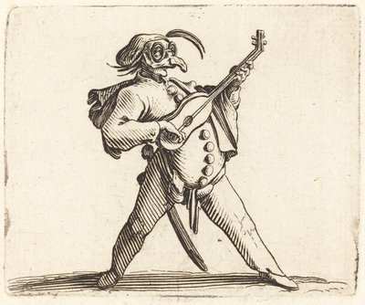 De Gemaskerde Komiek die Gitaar Speelt door Jacques Callot
