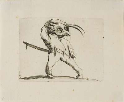 De gemaskerde man met gedraaide benen, uit Varie Figure Gobbi door Jacques Callot