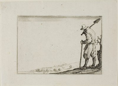 De boer die zijn schop op zijn schouder draagt, uit De Caprices door Jacques Callot