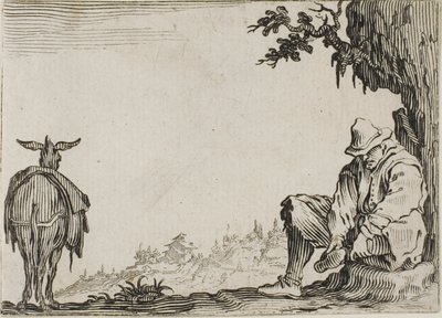De Boer die zijn Schoenen Uittrekt, uit De Caprices door Jacques Callot